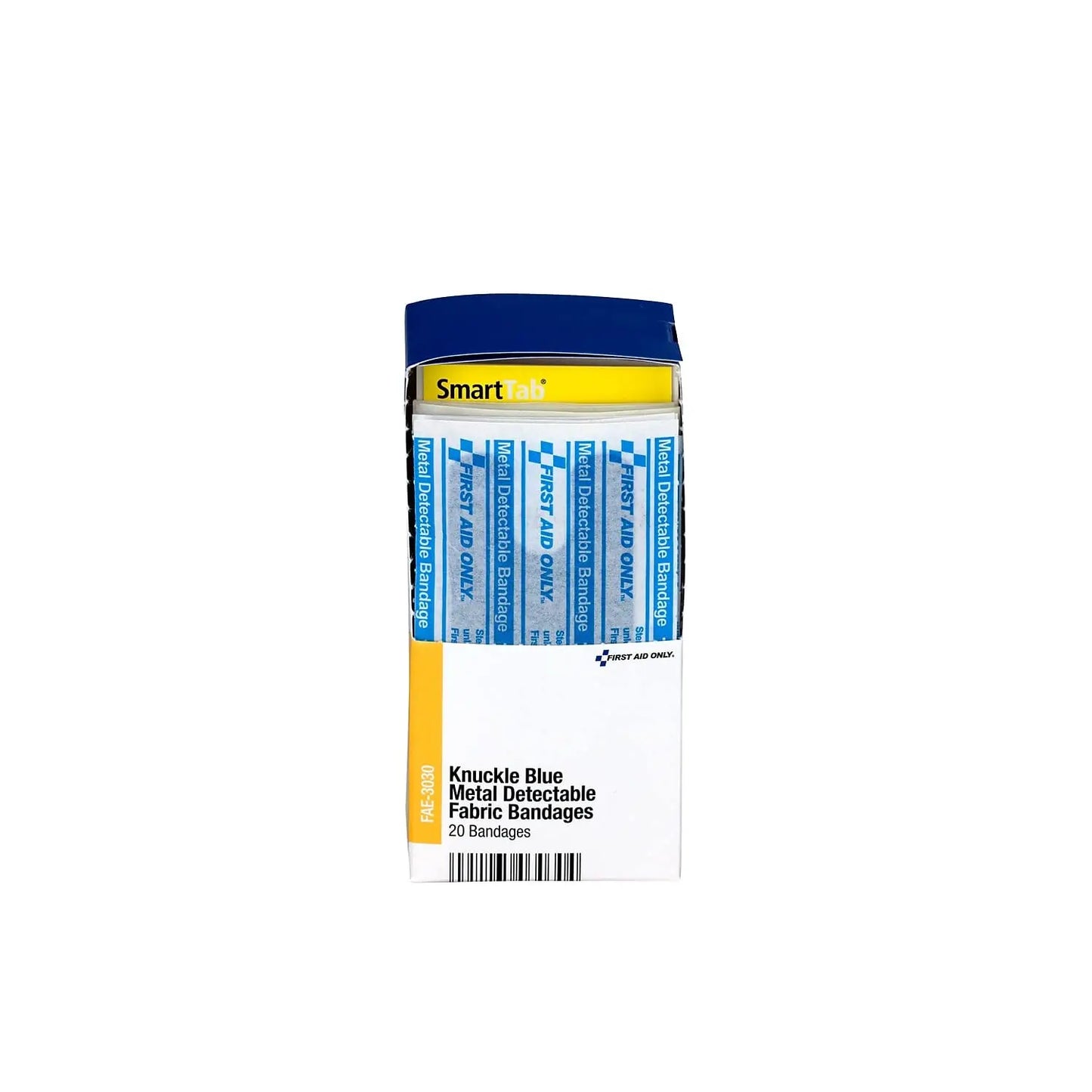 Blue Metal Detectable Knuckle Bandages, Latex-Free First Aid Refill for Food Service and Workplaces, 20 Count