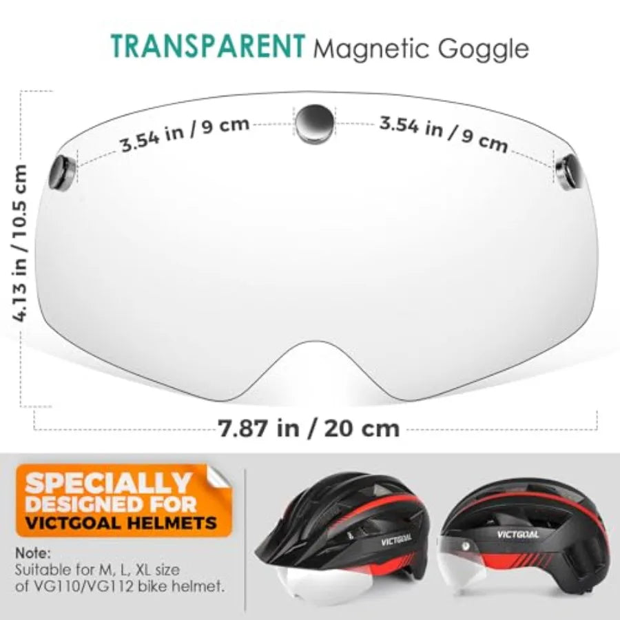 Bike Helmet with Rechargeable Rear Light for Adult Men Women with Transparent Helmet Goggle