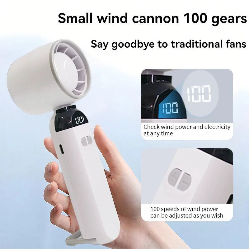 Handheld Charging Fans with Digital Display Screen Foldable Turbo Fan Powerful Winds Summer Cooling Fan for Outdoor Travel