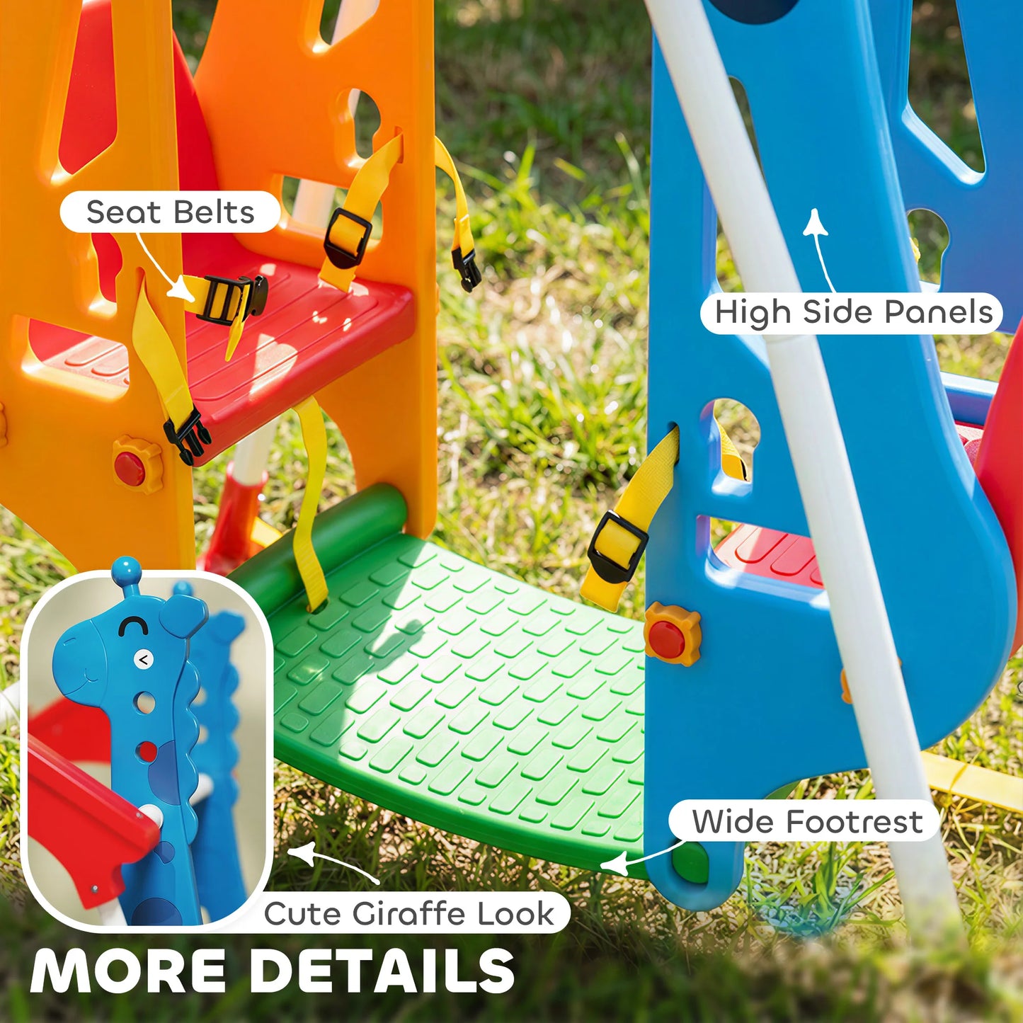 Face To Face Kids Swing Stable AFrame 2 Seat Indoor Outdoor Baby Toddler Swing with Safety Belts Giraffe Design for Ages