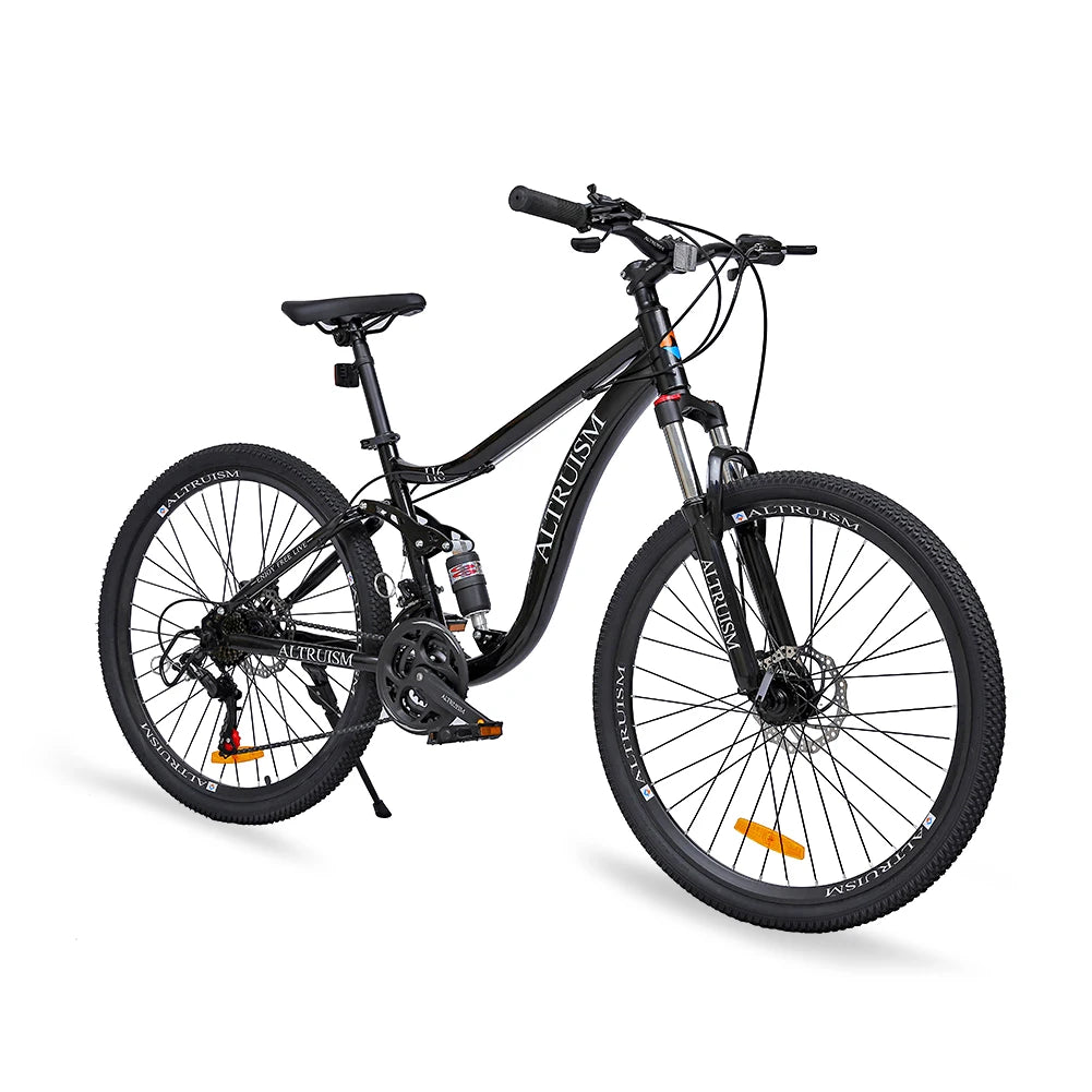 26" Dual Suspension Mountain Bike 21 Speed Disc Brake High Carbon Steel Frame Adult MTB Bicycle