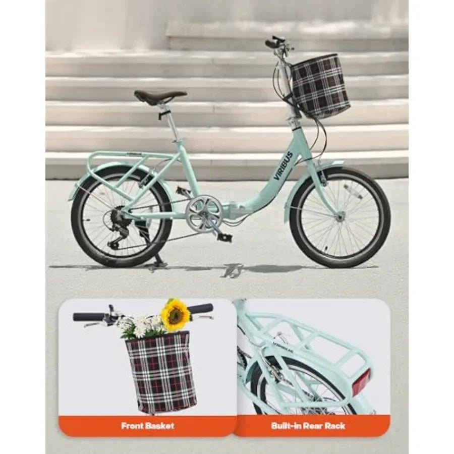 Folding Bike for Adults: 20 inch, aluminum frame, matte black, ultra-portable with 7-speed Shimano drivetrain and 90 pre-assemb