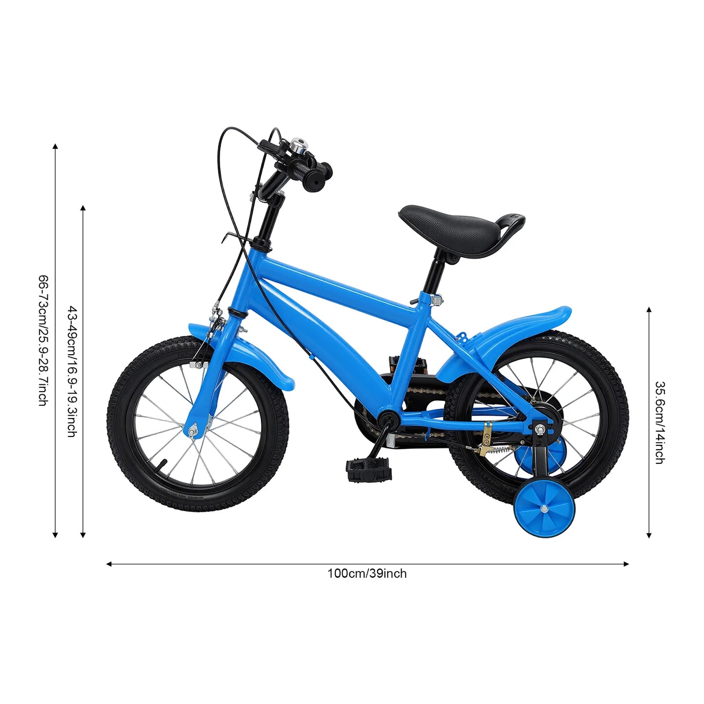 14 INCH KIDS BIKE WITH TRAINING WHEELS, ADJUSTABLE SEAT & HANDLEBAR, ANTI-SLIP HANDLEBAR, HANDBRAKE & BELL FOR BEGINNER RIDERS