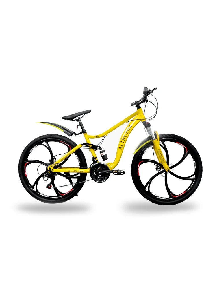 26 Inch 21 Speed Adult Bicycle Adjustable Full Suspension Mountain Bike,Dual Disc Brake High Carbon Steel Frame for Men Women