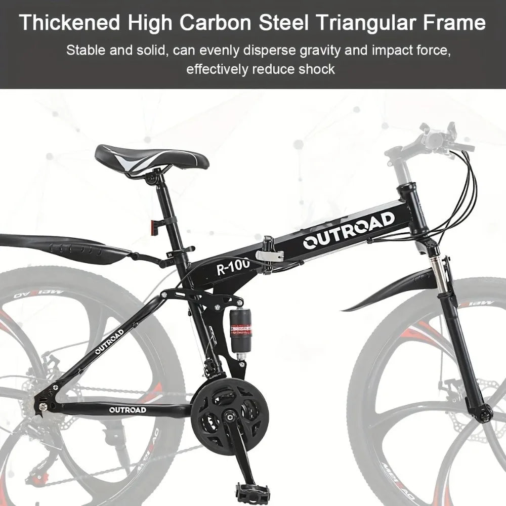26 Inch Mountain Bike 21 Speed Dual Suspension MTB, Steel Frame Disc Brakes, All Terrain Adult Bicycle