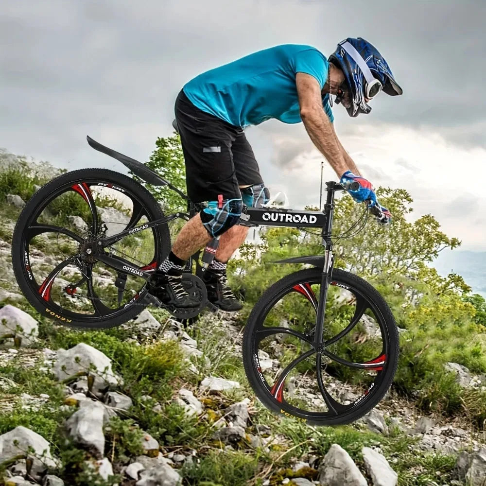 26 Inch Mountain Bike 21 Speed Dual Suspension MTB, Steel Frame Disc Brakes, All Terrain Adult Bicycle