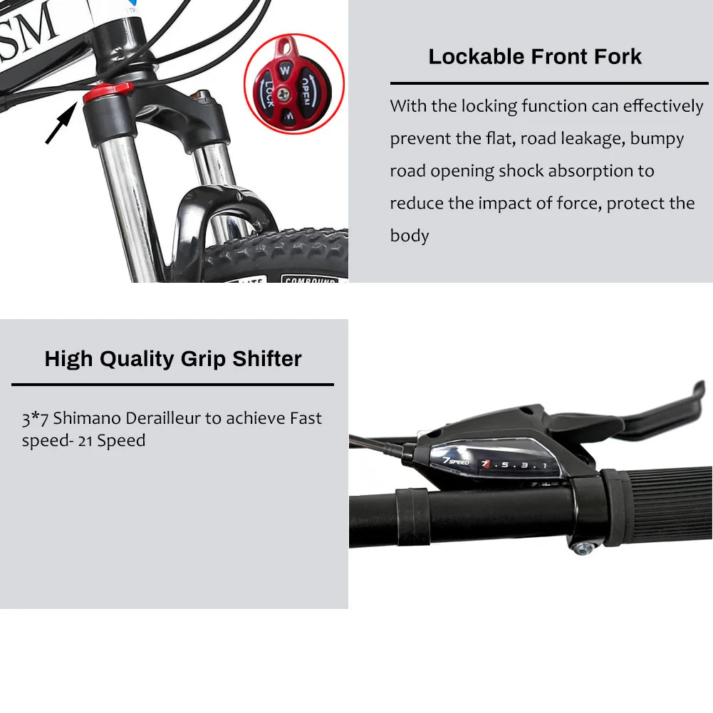 26" Dual Suspension Mountain Bike – 21-Speed Shimano, Mechanical Disc Brakes, Steel Frame | Adult MTB for Men & Women 5'2"–6'1"