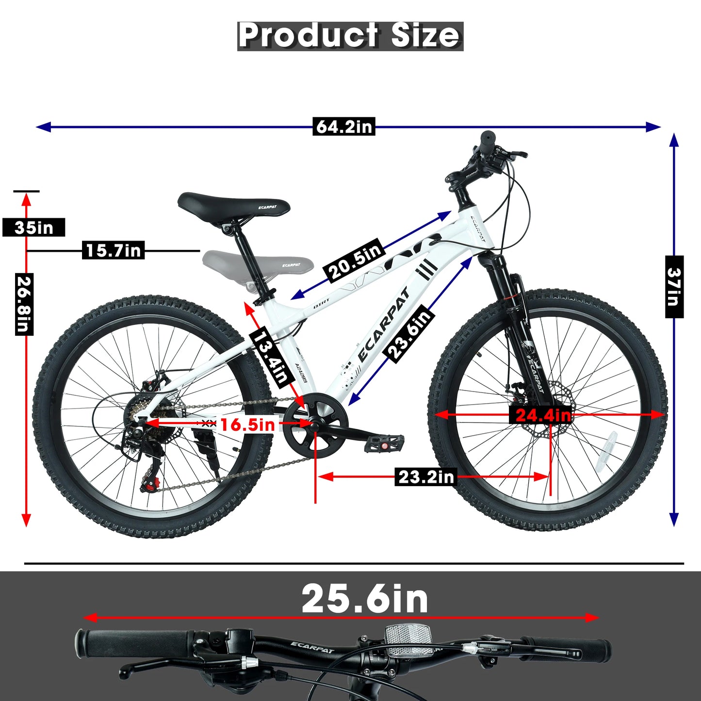 24 Inch Mountain Bike, 21 Speed Outdoor Cycling Bicycle with Front Suspension, Dual Disc Brakes and Steel Frame for Men Women