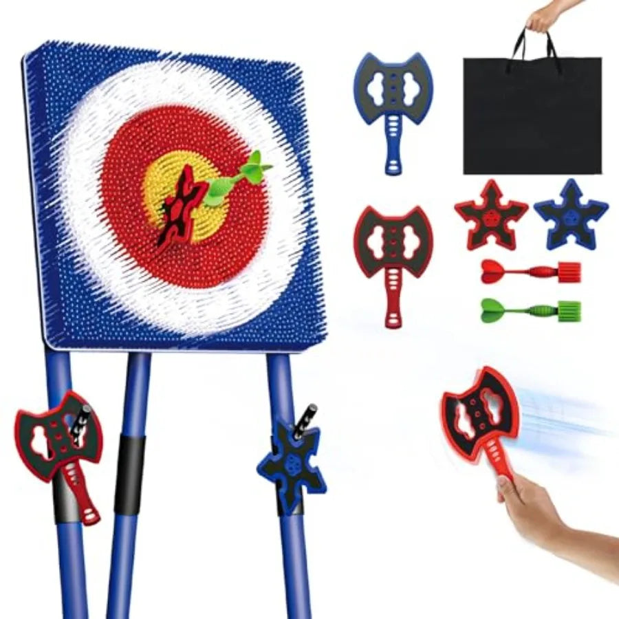Axe Throwing Game for Backyard - Steel Frame Ax Throw Kit for and Adults - Bristle Target with 6 Throwing Axes Set and Travel B
