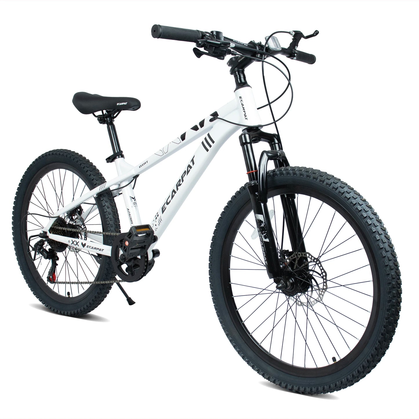 24 Inch Mountain Bike, 21 Speed Outdoor Cycling Bicycle with Front Suspension, Dual Disc Brakes and Steel Frame for Men Women