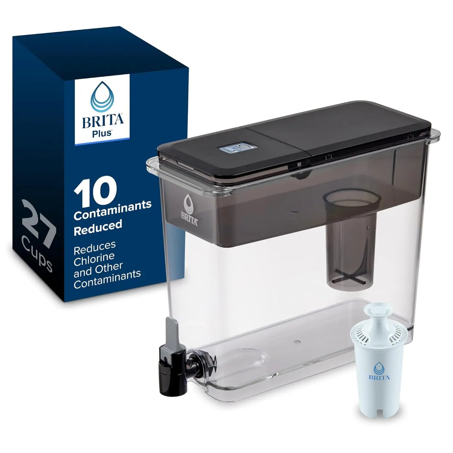 Large 27-Cup Water Dispenser with High-Density Filter, Reduces Contaminants and Plastic Use