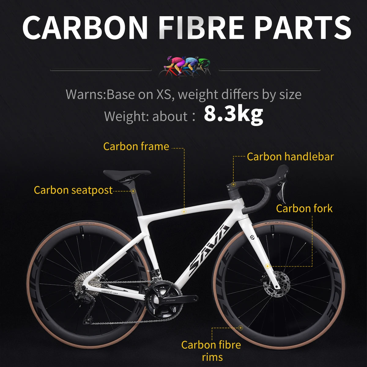 SAVA F20 Carbon Fiber Road Bike, 700C Adult Racing Bike, UCI Certified, CE Standard, Equipped with SHIMANO R7120 24-Speed Groups