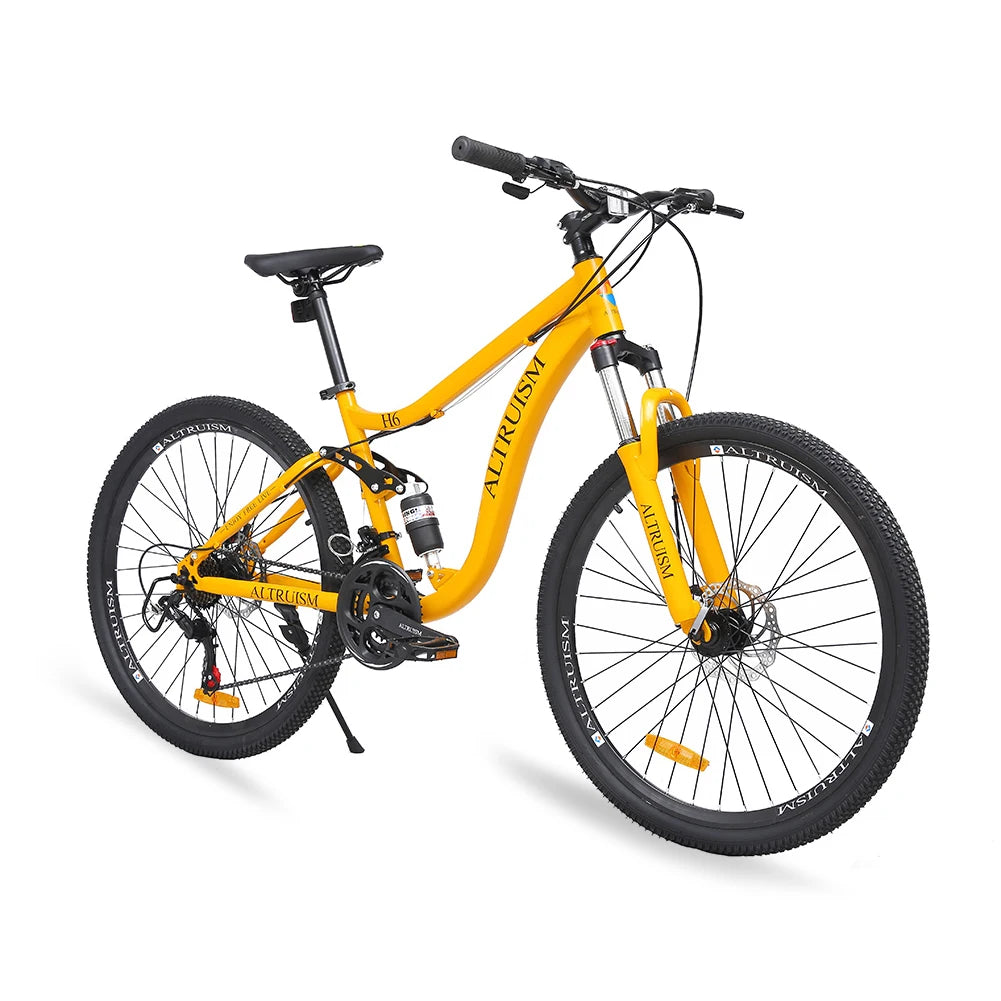 26" Dual Suspension Mountain Bike 21 Speed Disc Brake High Carbon Steel Frame Adult MTB Bicycle