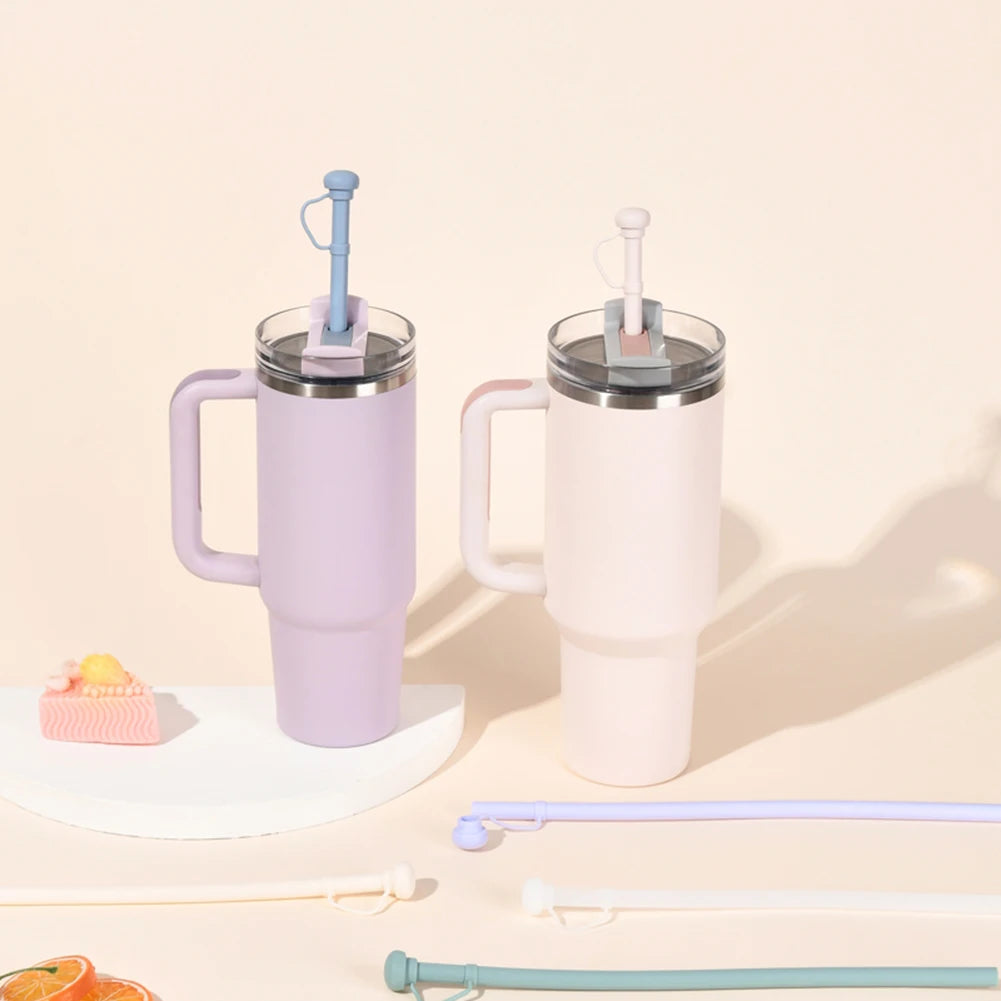 Silicone Long Reusable Straw with Straw Tip Drinking Straw Dustproof Soft Straw for Stanley 20/30/40oz Cup Accessories