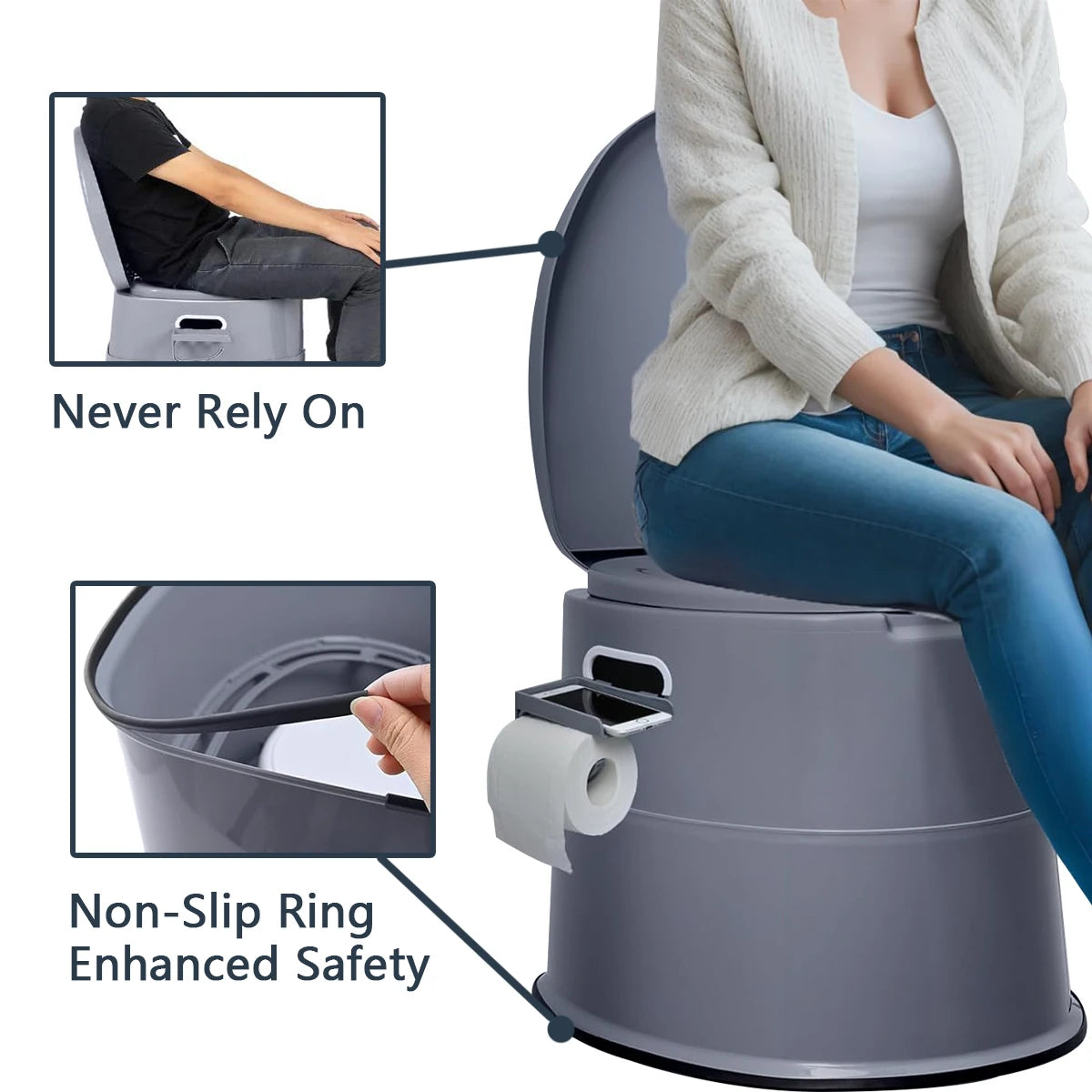 Jumbo Portable Camping Toilet with Quick-Release Inner Bucket Compact Gray RV Toilet for Outdoor Adventures