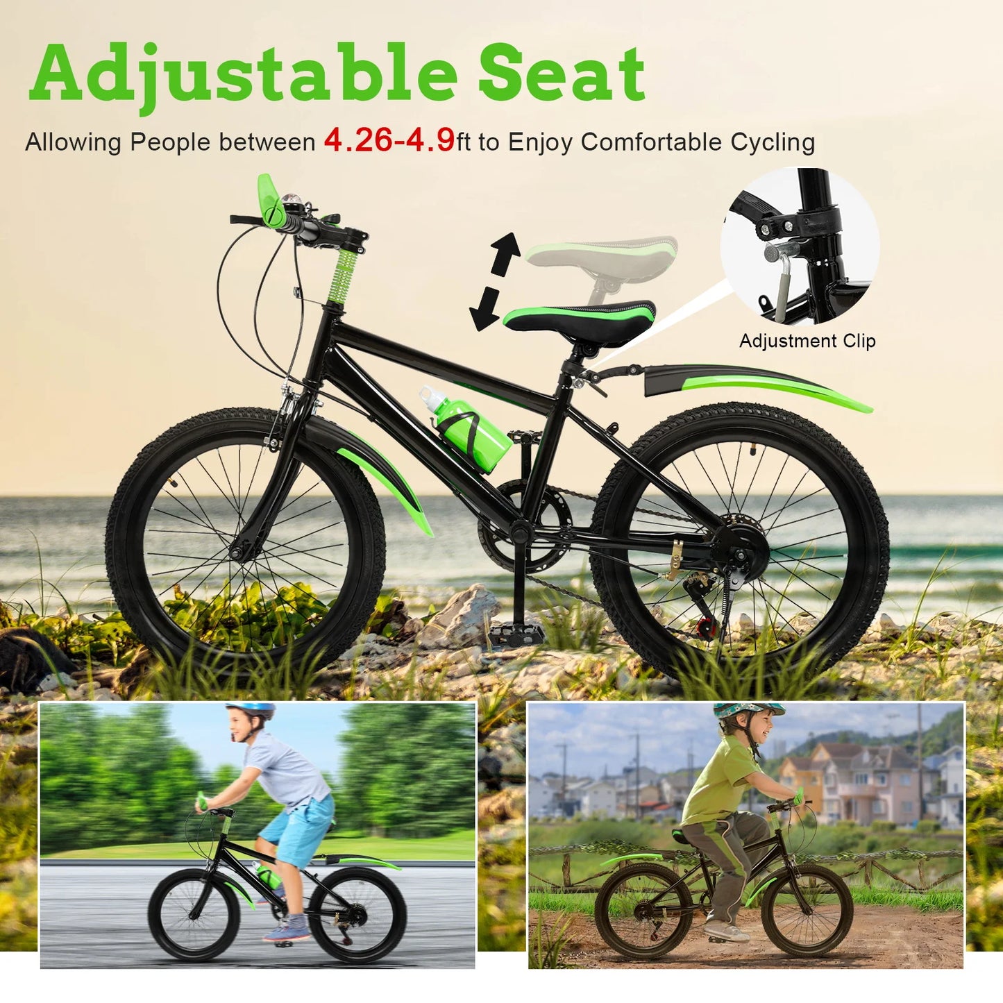 20-inch Children's Mountain Bike, 7-Speed Kids' Bicycles with Adjustable Seat & Front/Rear Brakes for Ages 4-6 Years
