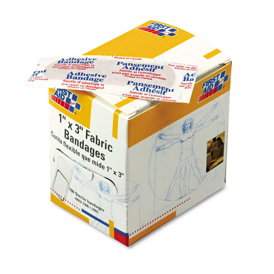100 Count 1x3 Inch Fabric Bandages, First Aid Kit Refill for Home, Business & Worksite
