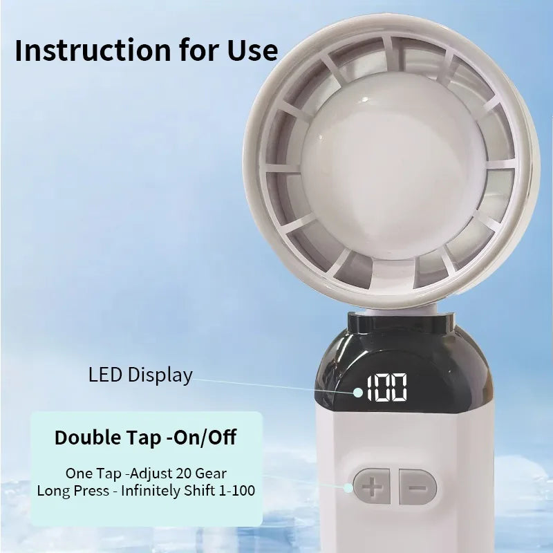 Handheld Charging Fans with Digital Display Screen Foldable Turbo Fan Powerful Winds Summer Cooling Fan for Outdoor Travel