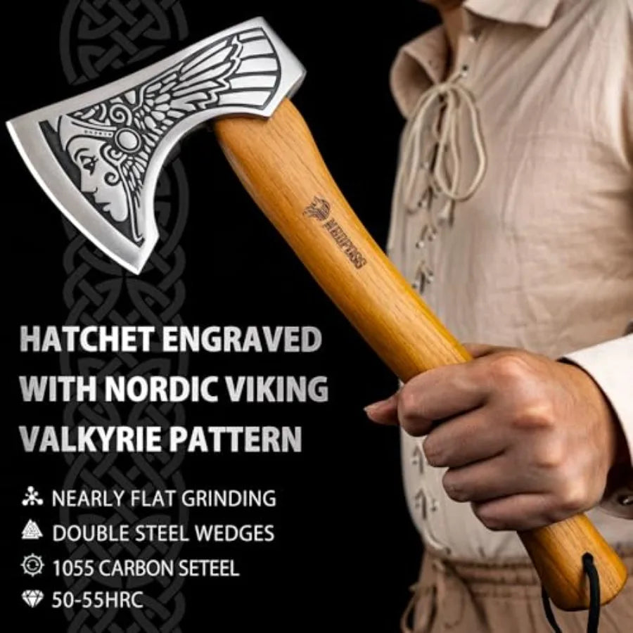 13" Valkyrie Viking Axe Handmade Viking Hatchet with Leather Sheath High Carbon 1055 Steel Blade Premium Viking Axes Design for