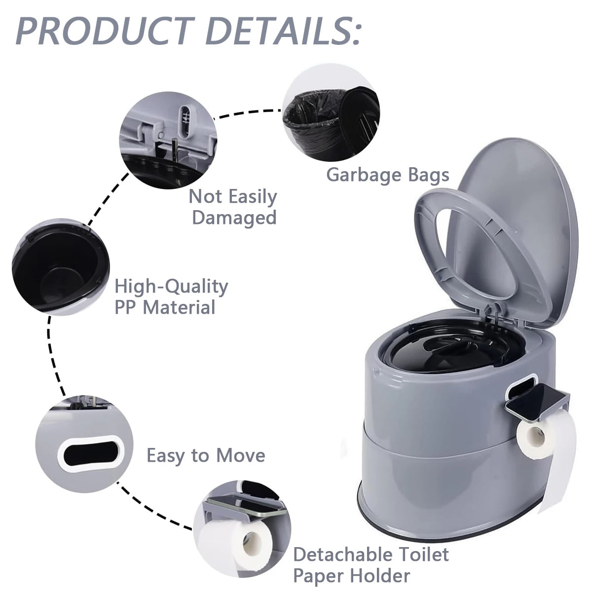Jumbo Portable Camping Toilet with Quick-Release Inner Bucket Compact Gray RV Toilet for Outdoor Adventures