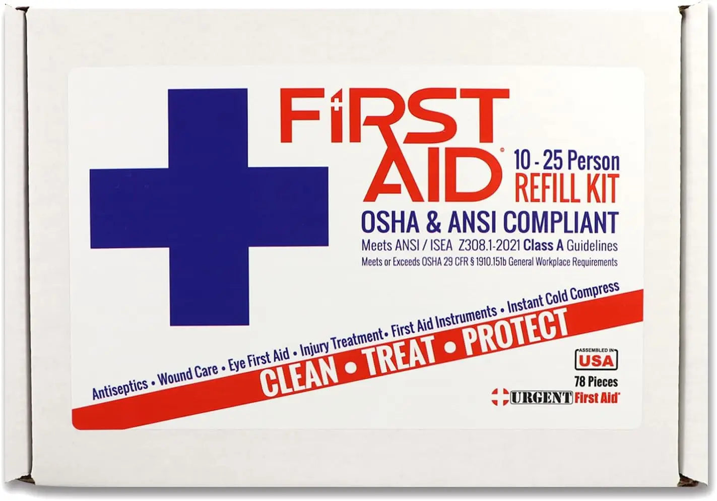 First Aid Kit Refill, 25 Person, 78 Pieces, Meets ANSI Standards for Office, Home, Car