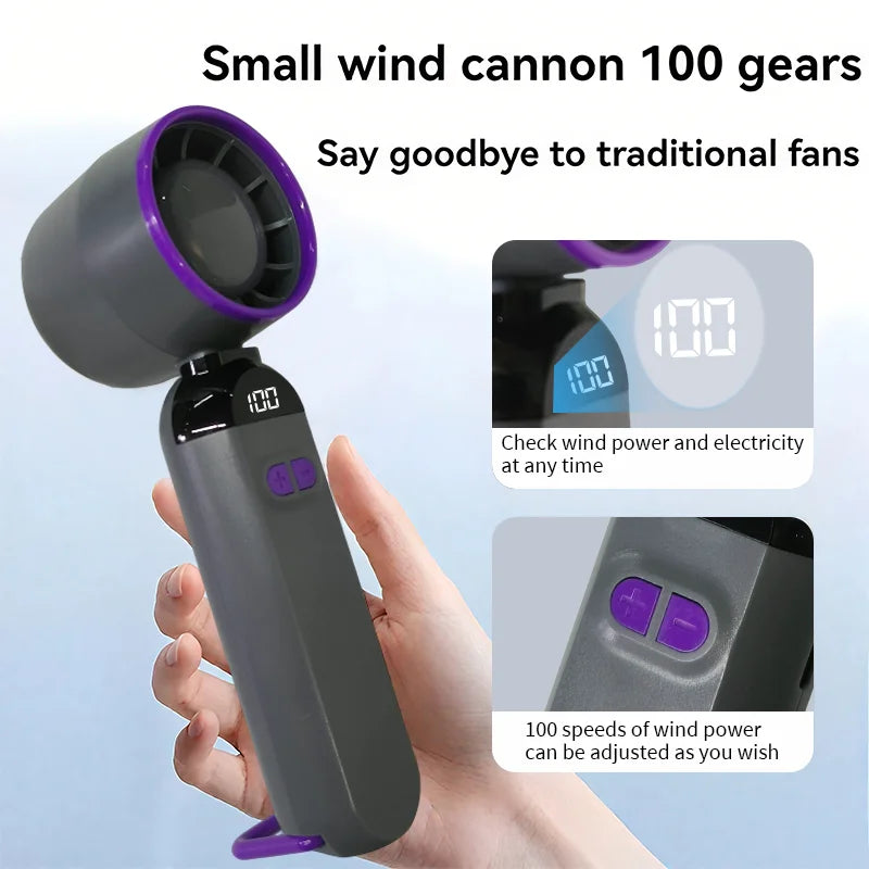Handheld Charging Fans with Digital Display Screen Foldable Turbo Fan Powerful Winds Summer Cooling Fan for Outdoor Travel