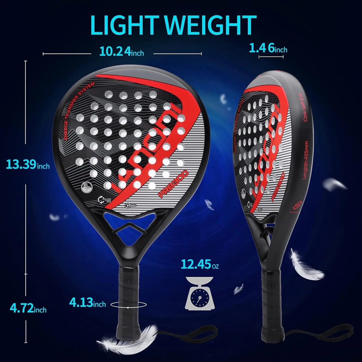Lightweight Padel Racket with Carbon Fiber Surface And EVA Memory Foam Core High Performance Racquet for Padel Tennis