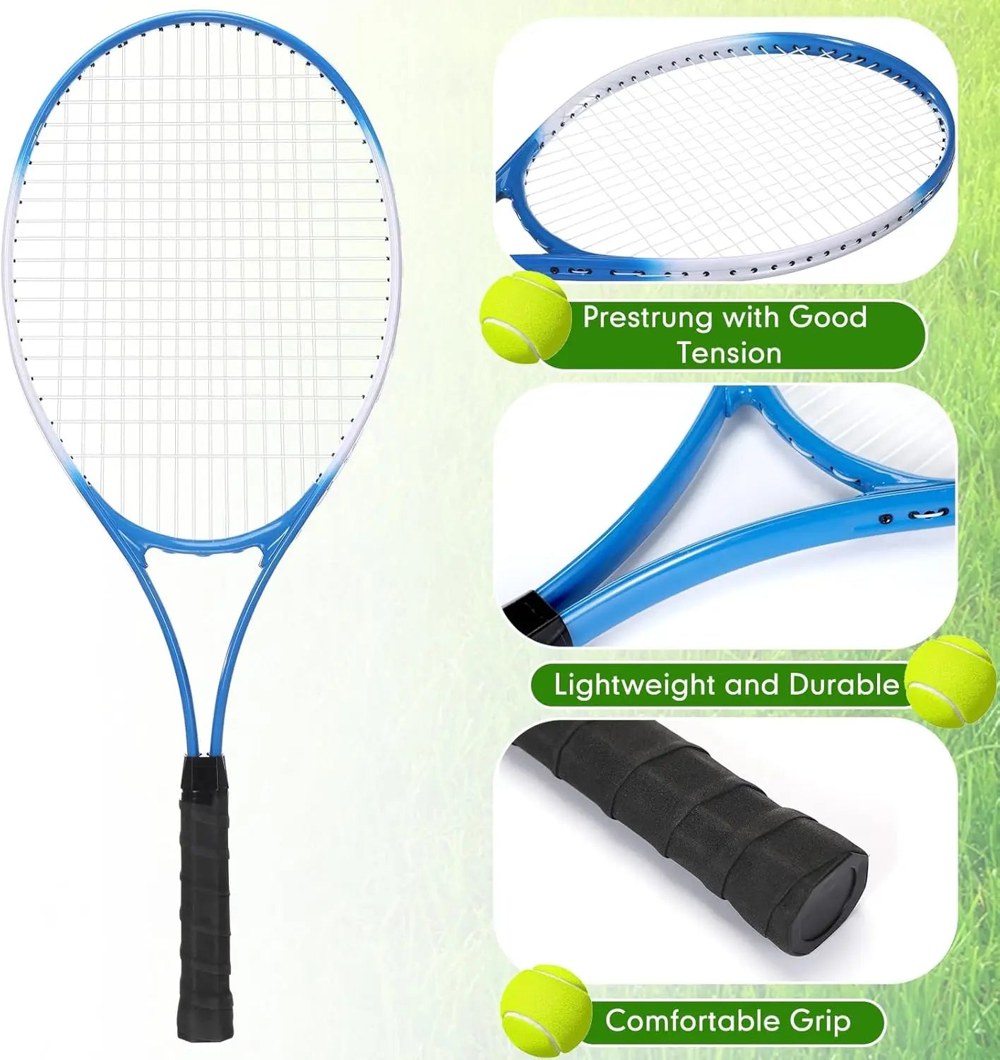 4 Pack Tennis Rackets for Adults Recreational 4 Players Pre Strung 27 Inch Tennis Racquets