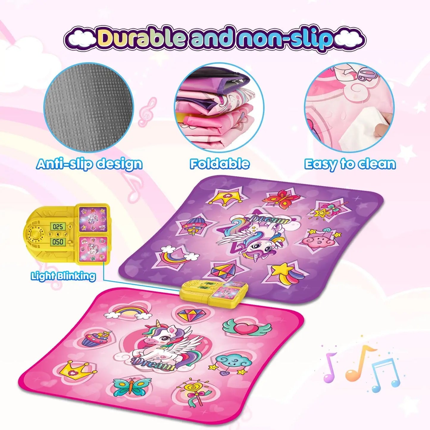 VATOS Unicorn Dance Mat x2 Toys for Girls 9-Level Dancing Game Indoor Outdoor Music Play Mat Christmas Gifts for Kids Ages 3+
