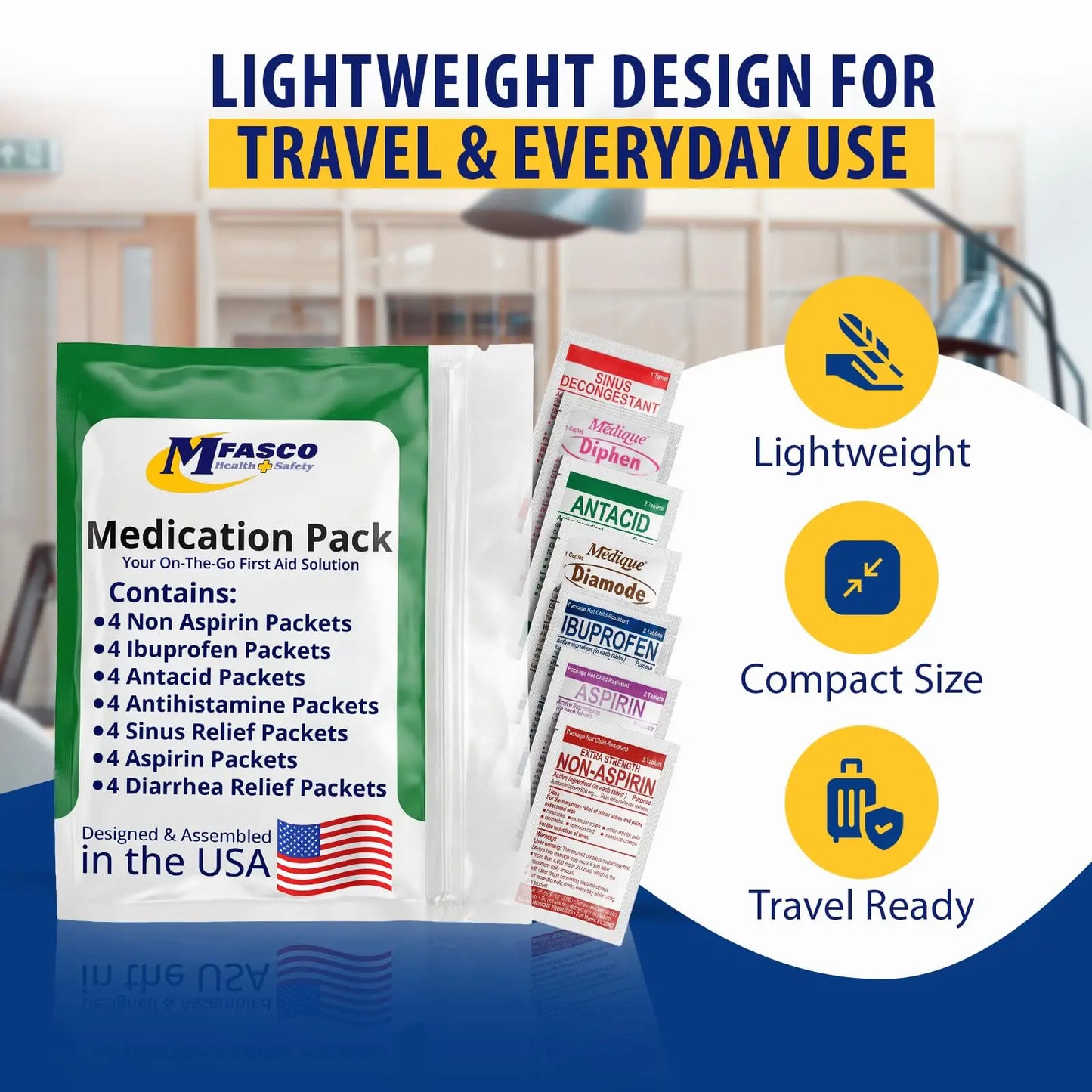 7-in-1 Travel Medicine Kit 28 Packets, TSA Approved for Cruise International Travel
