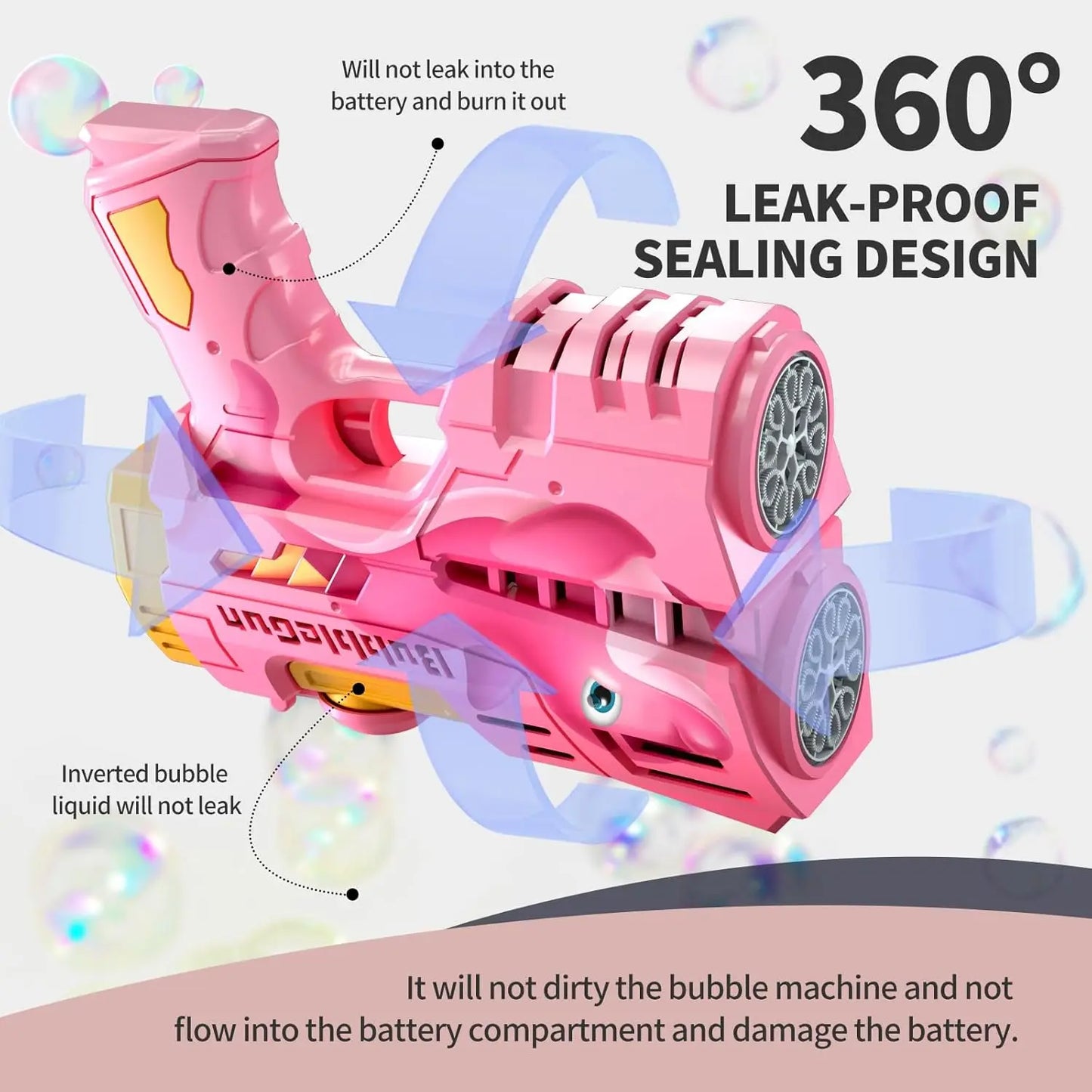 2 Pack Rechargeable Dinosaur Bubble Guns with LED Lights, 360° Leak-Proof Design for Kids Outdoor Play