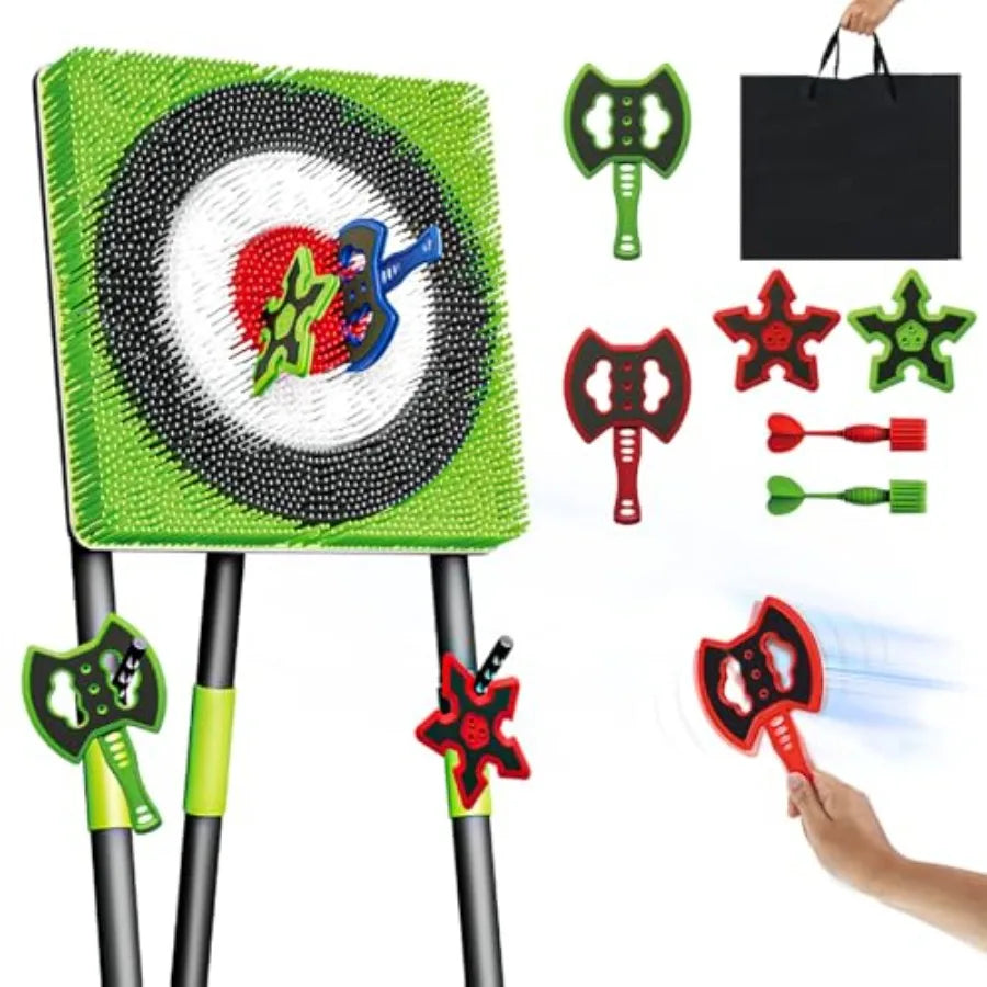 Axe Throwing Game for Backyard - Steel Frame Ax Throw Kit for and Adults - Bristle Target with 6 Throwing Axes Set and Travel B