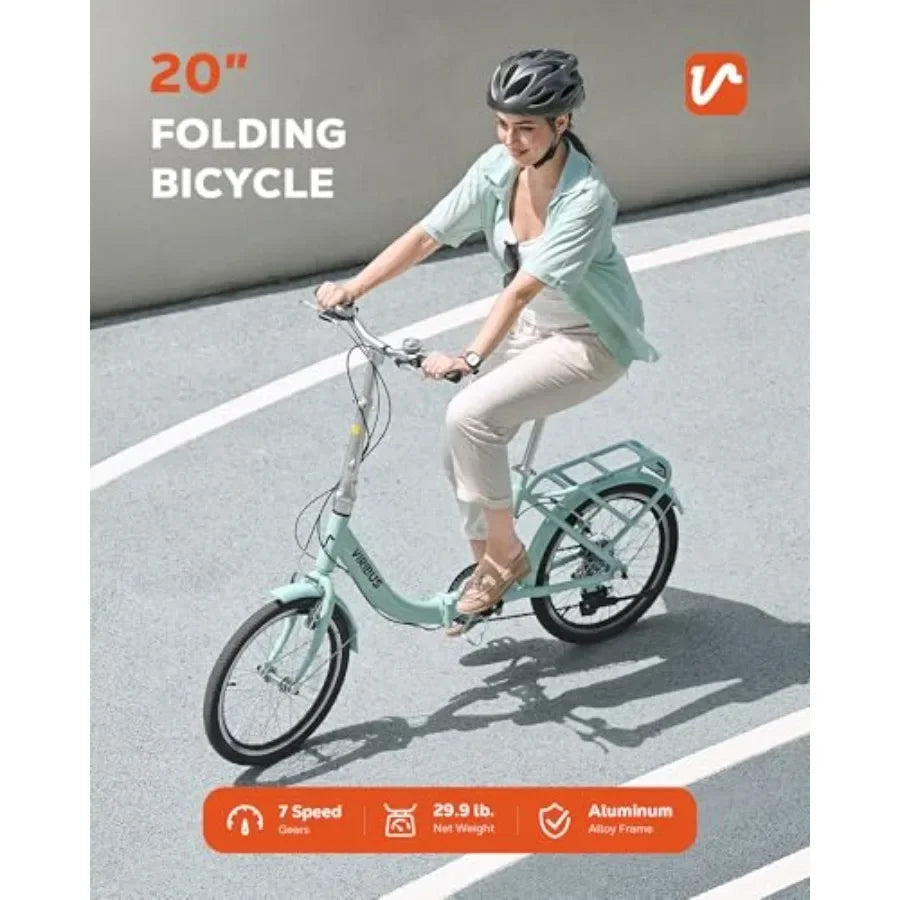 Folding Bike for Adults: 20 inch, aluminum frame, matte black, ultra-portable with 7-speed Shimano drivetrain and 90 pre-assemb