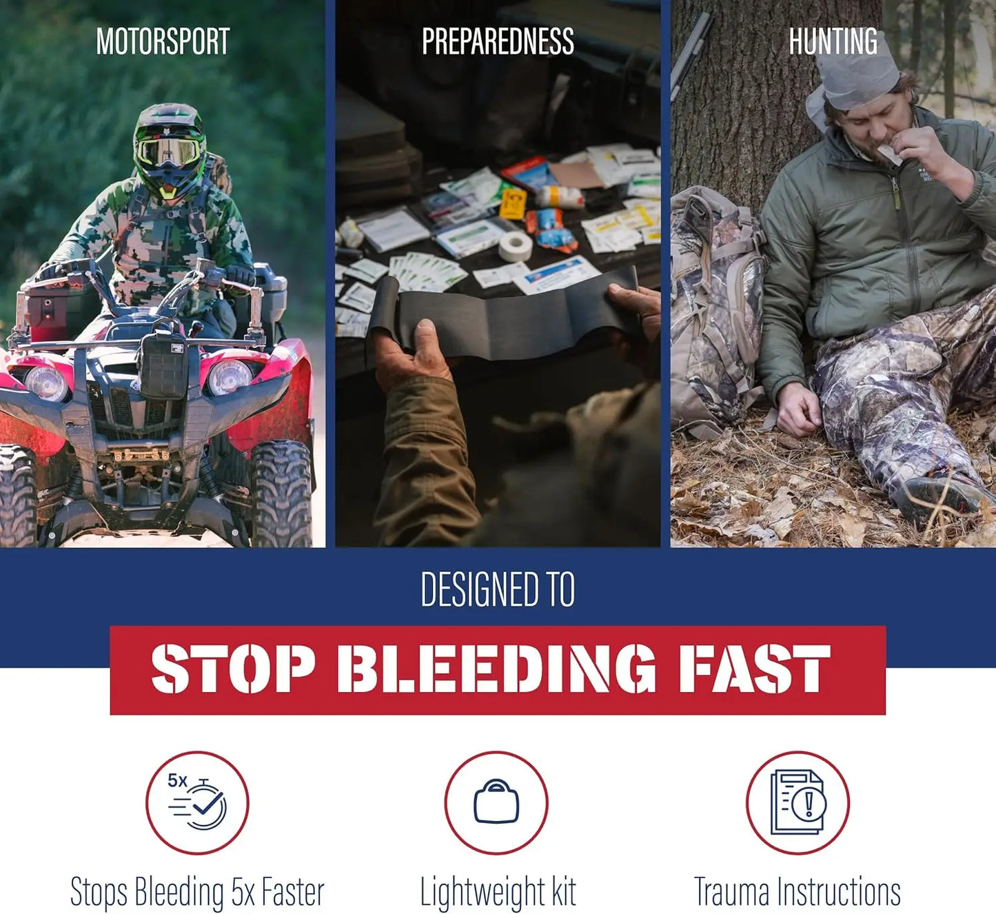 Emergency Trauma First Aid Kit with Quick-Clotting Gauze, Black, Universal Size for Outdoor & Survival