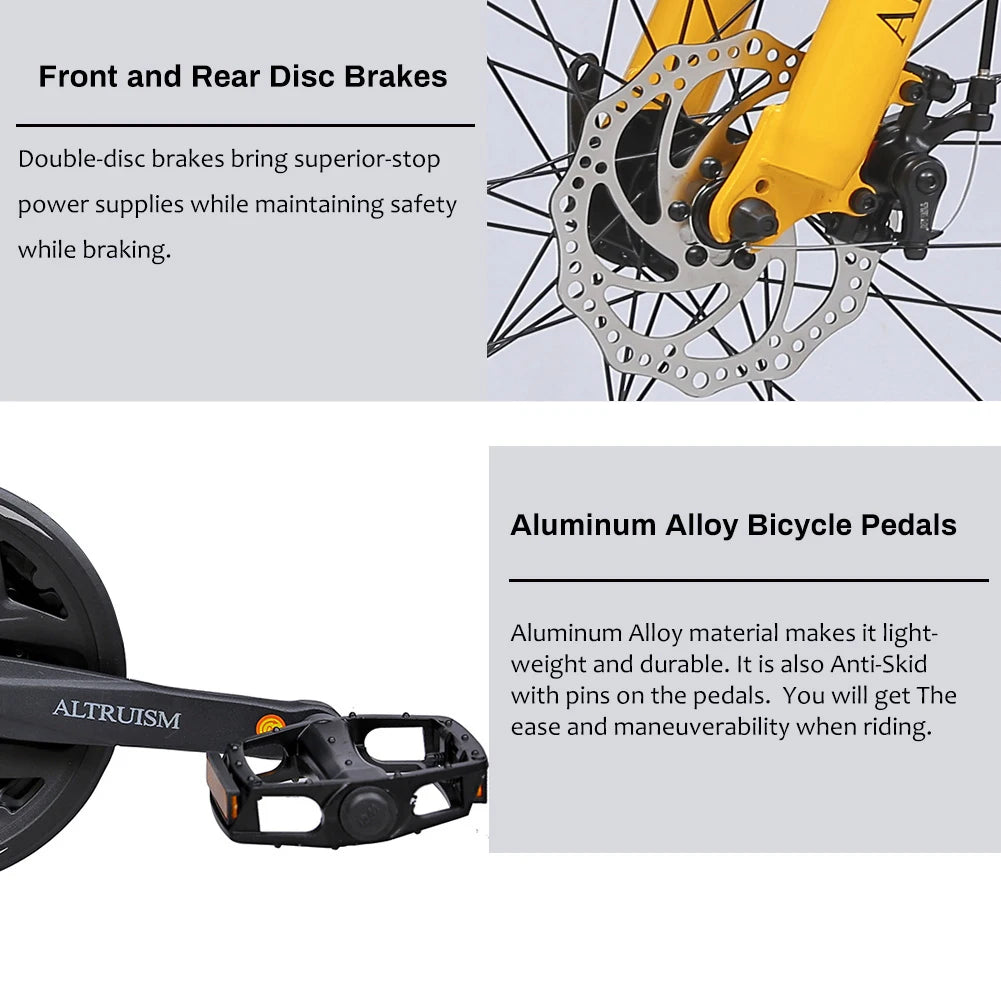 26 Inch 21 Speed Adult Bicycle Adjustable Full Suspension Mountain Bike,Dual Disc Brake High Carbon Steel Frame for Men Women