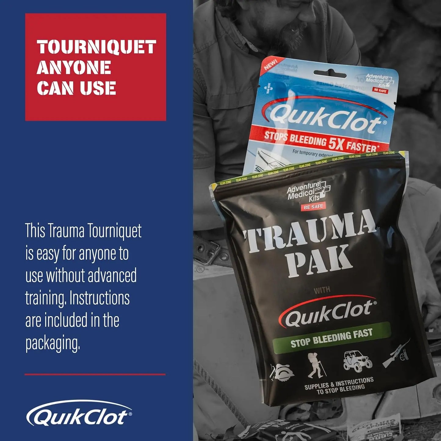 Emergency Trauma First Aid Kit with Quick-Clotting Gauze, Black, Universal Size for Outdoor & Survival
