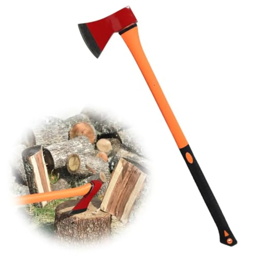 Chopping Axe: 33.5" Hatchet Axe with Shock Absorbing Fiberglass Handle 4.5lbs Felling Axes for Splitting Log Cutting Firewood G