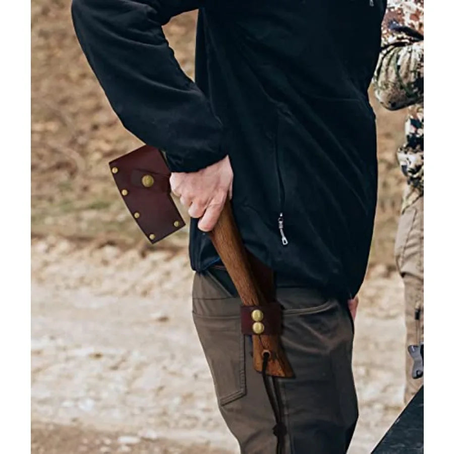 13.5 Inch Hatchet Camping Axes and Hatchets 1065 Carbon Steel and Beech Handle with Leather Sheath