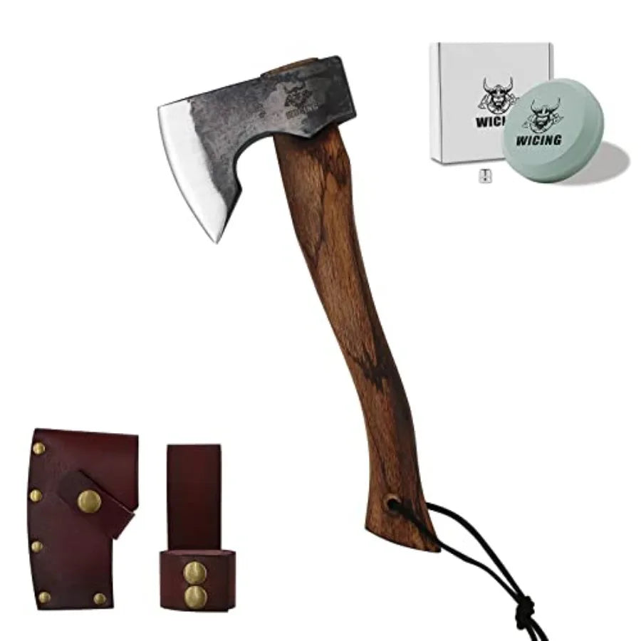 13.5 Inch Hatchet Camping Axes and Hatchets 1065 Carbon Steel and Beech Handle with Leather Sheath