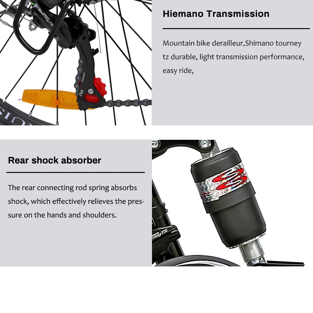 26" Dual Suspension Mountain Bike 21 Speed Disc Brake High Carbon Steel Frame Adult MTB Bicycle