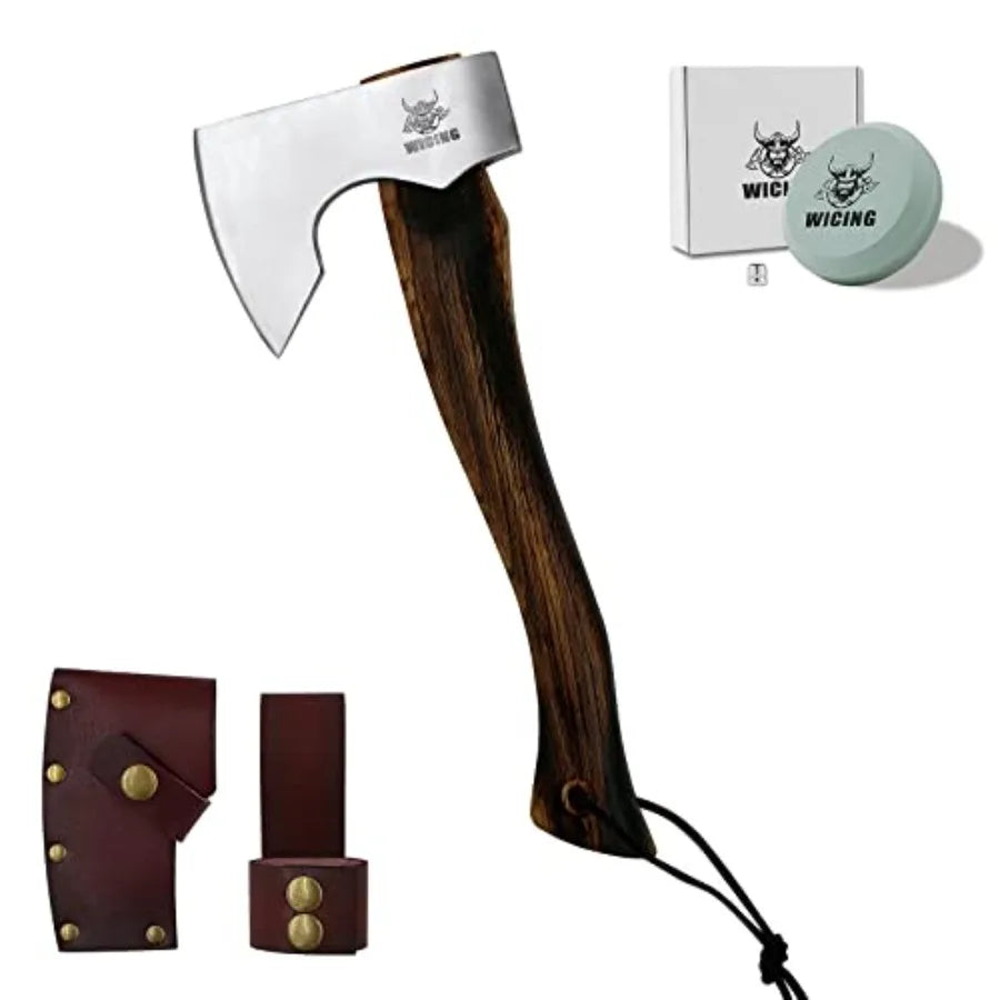13.5 Inch Hatchet Camping Axes and Hatchets 1065 Carbon Steel and Beech Handle with Leather Sheath