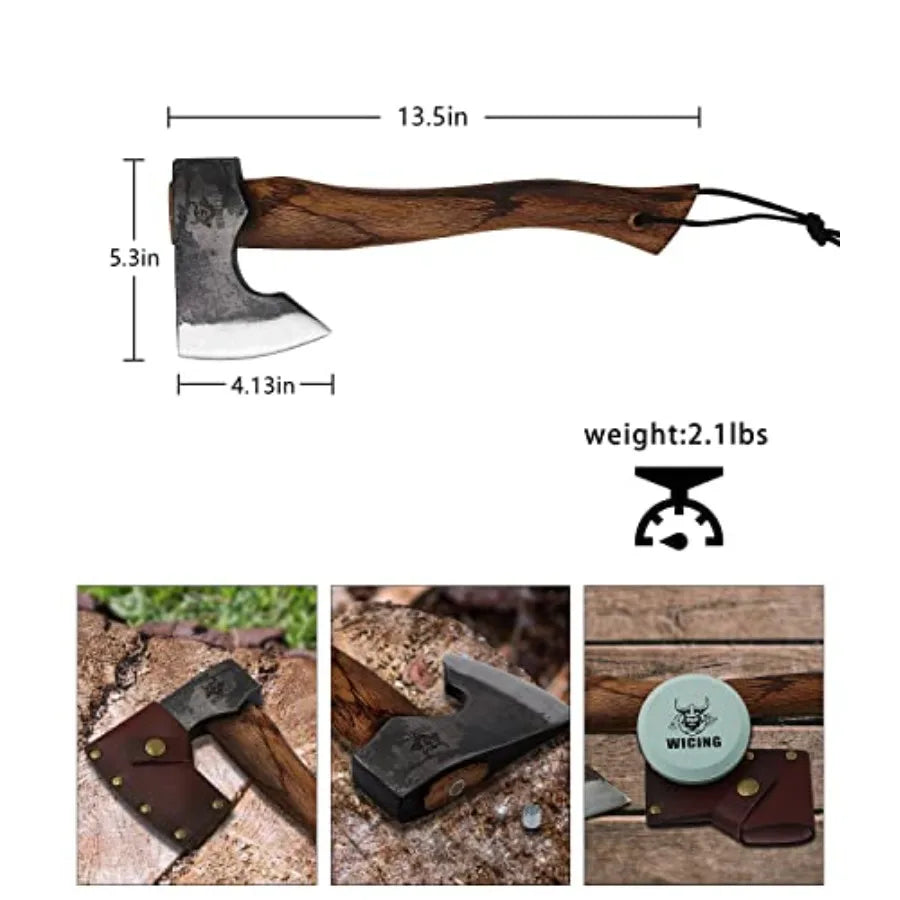13.5 Inch Hatchet Camping Axes and Hatchets 1065 Carbon Steel and Beech Handle with Leather Sheath