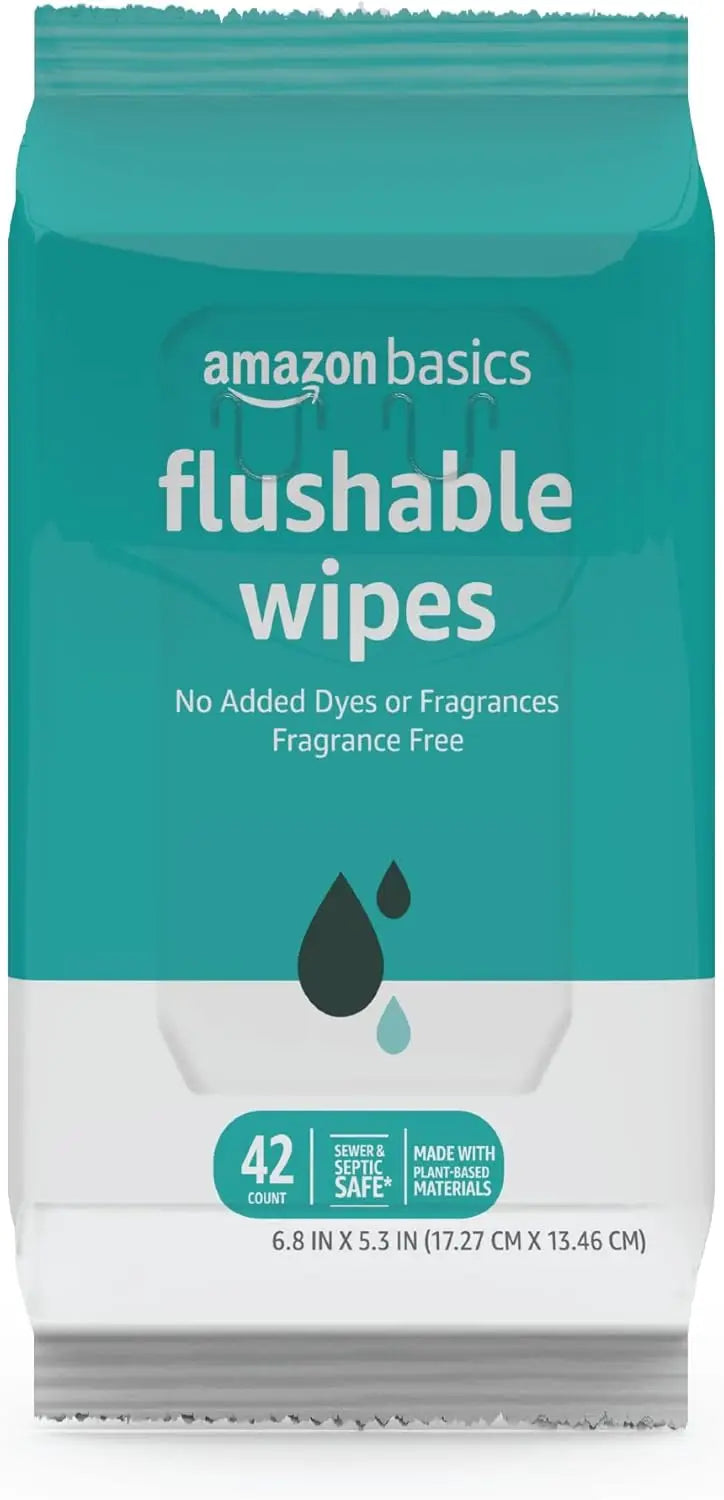 Flushable Adult Toilet Wipes, Fragrance-Free, 42 Count per Pack (8 Packs Total, 336 Wipes)
