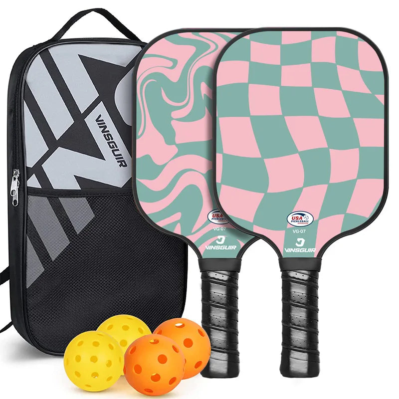 Pickleball Paddles Set Fiberglass, Honeycomb Core Lightweight pickleball paddle USAPA Approved Adult and Kids Match Beach Racket