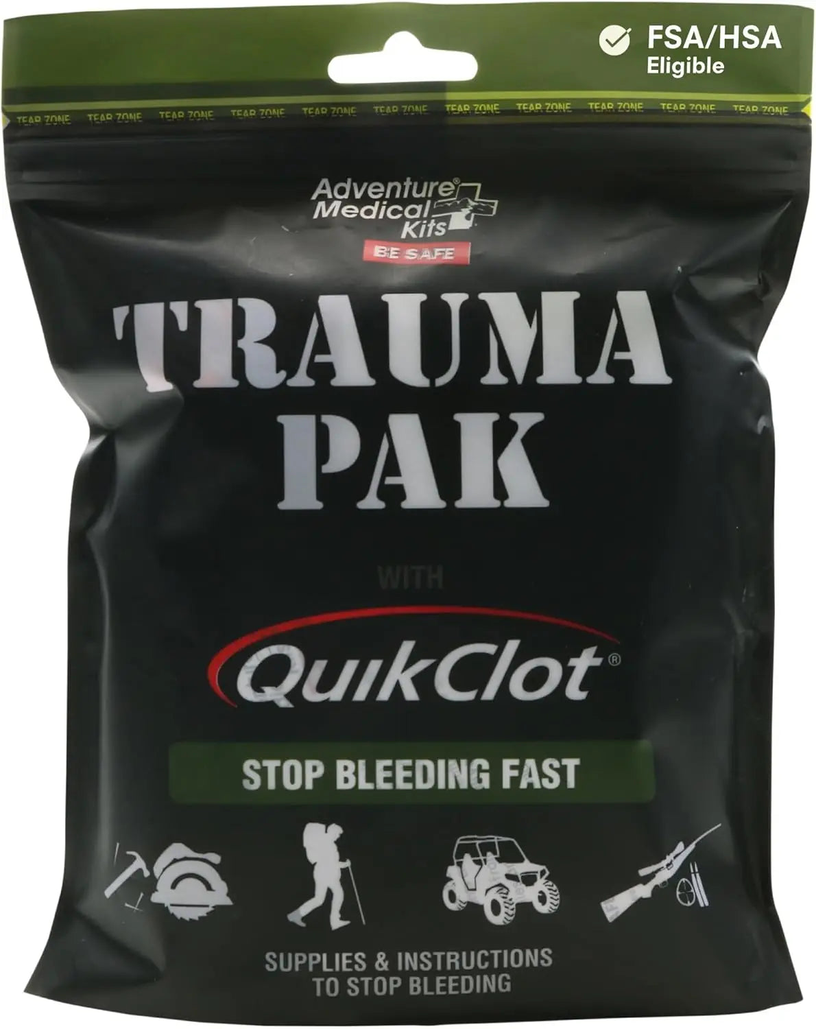 Emergency Trauma First Aid Kit with Quick-Clotting Gauze, Black, Universal Size for Outdoor & Survival