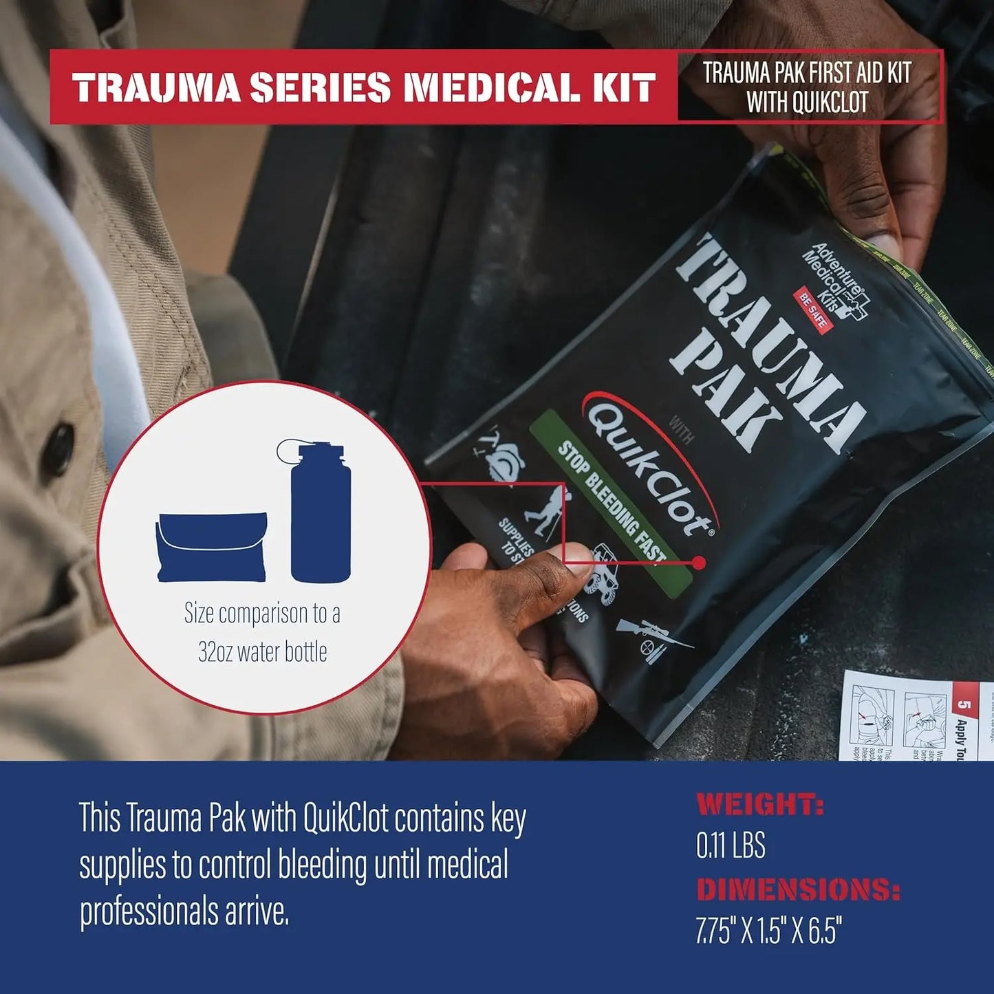 Emergency Trauma First Aid Kit with Quick-Clotting Gauze, Black, Universal Size for Outdoor & Survival