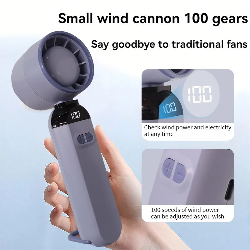 Handheld Charging Fans with Digital Display Screen Foldable Turbo Fan Powerful Winds Summer Cooling Fan for Outdoor Travel