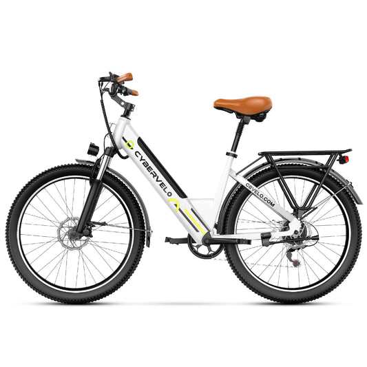 Cybervelo Urban Commute E-Bike, 48V 1000W Peak Motor, Detachable Battery 7-Speed shift Electric Bike, 26“ Step-Thru adults EK2