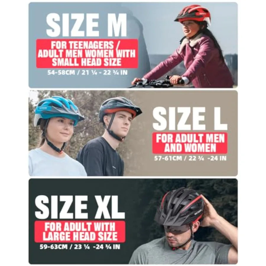 Bike Helmet with Rechargeable Rear Light for Adult Men Women with Transparent Helmet Goggle