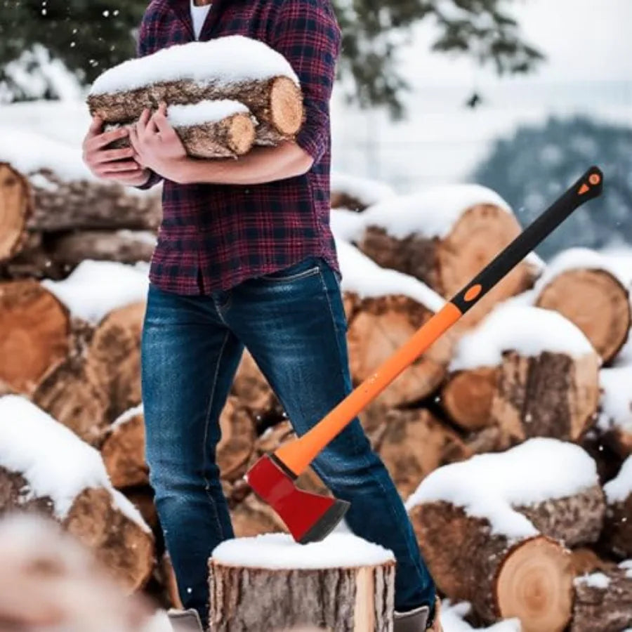Chopping Axe: 33.5" Hatchet Axe with Shock Absorbing Fiberglass Handle 4.5lbs Felling Axes for Splitting Log Cutting Firewood G